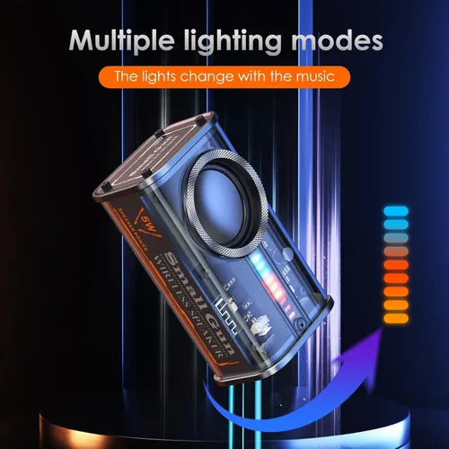 Vista 5 de Altavoz Bluetooth portátil con luces, mini altavoz Bluetooth inalámbrico transparente con TWS, perfecto pequeño altavoz con sonido HD y bajo