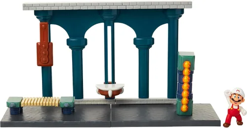 Vista 4 de Nintendo Super Mario Lava Castle Deluxe Play Set, incluye: figura de Mario de fuego de 2.5 pulgadas y características mecánicas, torre de bolas