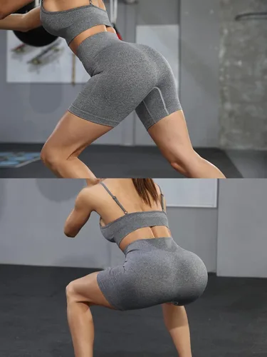 Vista 3 de SPICE UNION Pantalones cortos de entrenamiento para mujer, para correr, yoga, ciclismo, gimnasio, cintura alta, elastano, acanalados, sin costuras