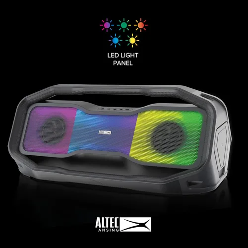 Vista 6 de Altec Lansing Rockbox XL 2.0 Altavoces Bluetooth inalámbricos portátiles con luces LED, impermeables IP67 y duraderos para exteriores, 20 horas