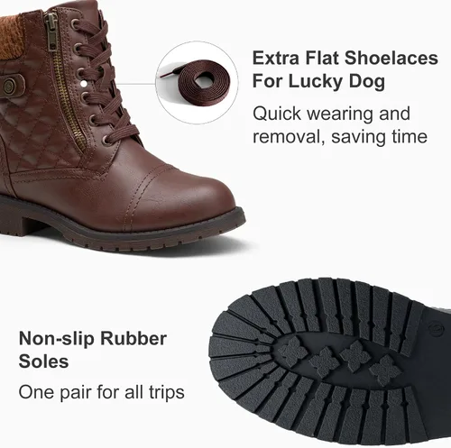 Vista 5 de Vepose Women's Combat Ankle Boots Lace up Comfortable Short Booties Low Heel