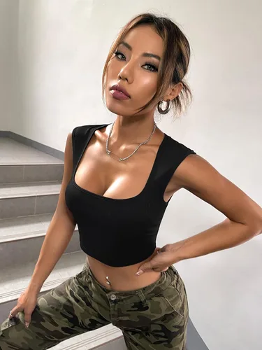 Vista 3 de Verdusa Camiseta corta sin mangas con cuello cuadrado para mujer