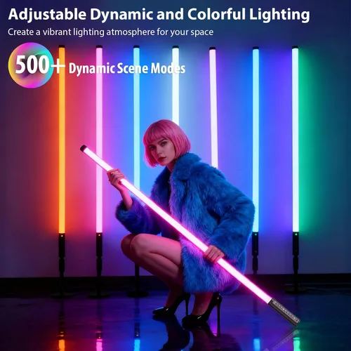 Vista 3 de Paquete de 6 Luces de Tubo LED RGB de 3 Pies Portátiles con Batería de 5000mAh con Soporte y Control Remoto, 500 Efectos de Iluminación, Barra