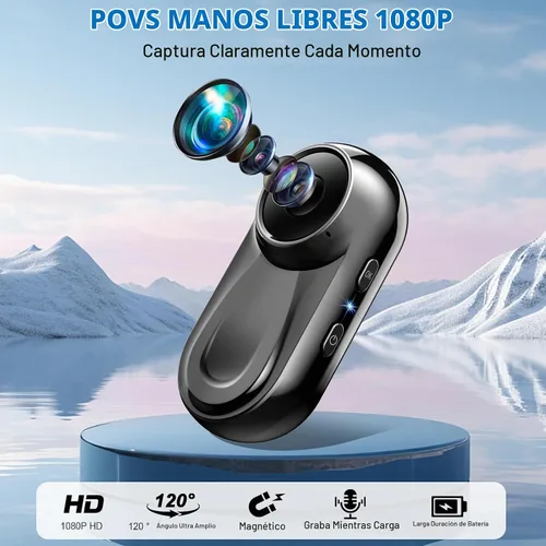 Vista 2 de Mini cámara corporal, cámara de acción de pulgar de 120° gran angular POV portátil con clip magnético/rotación de 360°, cámara de video de grabación