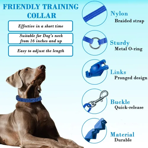 Vista 2 de Collar de entrenamiento para perros con 4 eslabones adicionales para perros medianos, grandes y extragrandes (azul)
