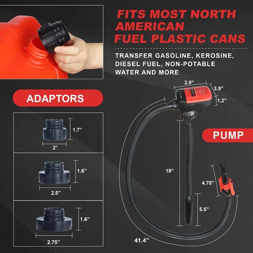 Vista 2 de Bomba de transferencia de combustible automática con sensor de parada automática (2.4 GPM), manguera de ingreso flexible se adapta a la mayoría