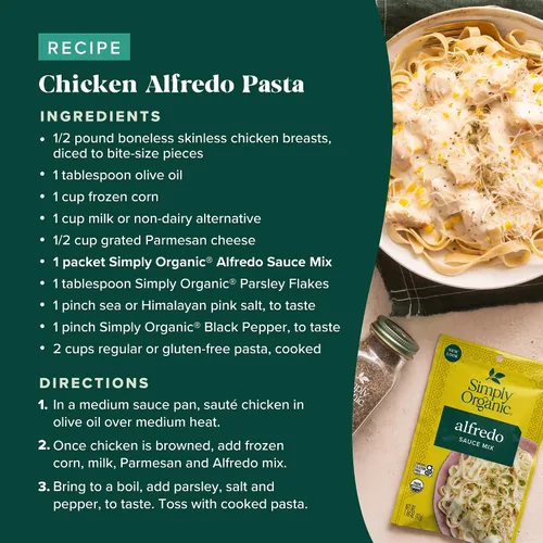 Vista 9 de Simply Organic, Mezcla para salsa de pasta, Alfredo, 1.48 oz