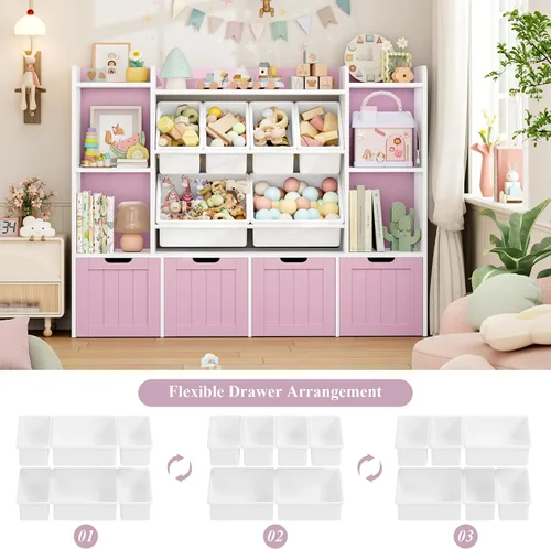 Vista 3 de FINETONES Organizador de almacenamiento de juguetes de 55.1 pulgadas con 6 cubos de juguetes, organizador grande de juguetes, estantería para niños
