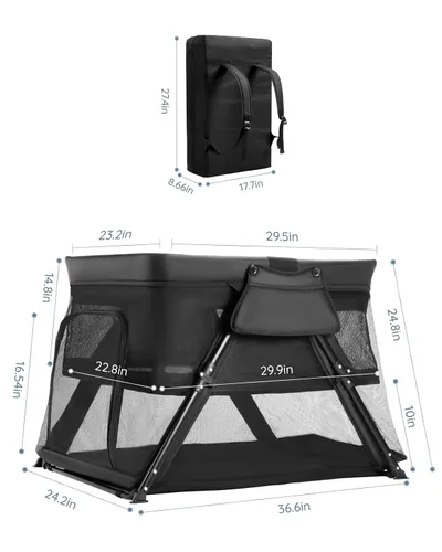 Vista 9 de Lilian&Gema Cuna de viaje 2 en 1, cuna portátil y plegable con mochila, corralito de viaje ligero para bebés con colchón grueso para bebés y niños