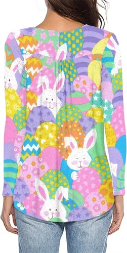 Vista 4 de WHOSGNIHT Blusa casual de manga larga para mujer, cuello en V, con botones, ropa de dormir