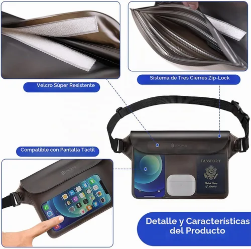 Vista 4 de SYNCWIRE Bolsa impermeable con correa ajustable para la cintura (paquete de 2) – IP68 impermeable para la cintura bolsa seca táctil con cinturón