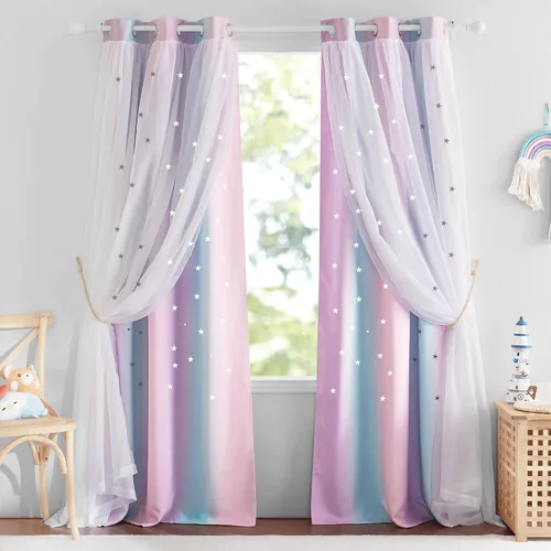 Vista 49 de NICETOWN Cortinas para dormitorio de niñas, cortinas de arco iris, cortinas de estrellas, cortinas de princesa, decoración de habitación