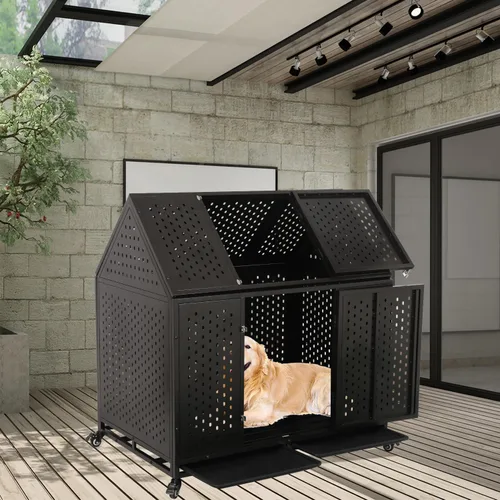 Vista 6 de 44 Inch Heavy Duty Dog Crate for Large Medium Dogs Indestructible Dog Cage with Escape-Proof Lock,Double Doors,Secure Locks,Lockable