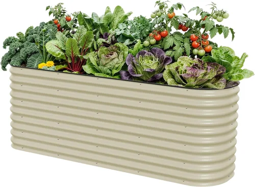 Vista 38 de Vego garden Jardinera elevada redonda de 32 pulgadas de alto y 42 pulgadas para jardín, para verduras, flores, patio, gris moderno