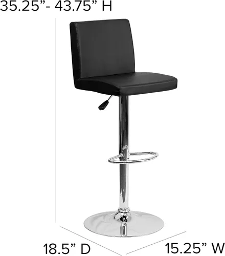 Vista 3 de Flash Furniture Taburete de bar contemporáneo de vinilo negro ajustable con panel trasero y base cromada (paquete de 1)
