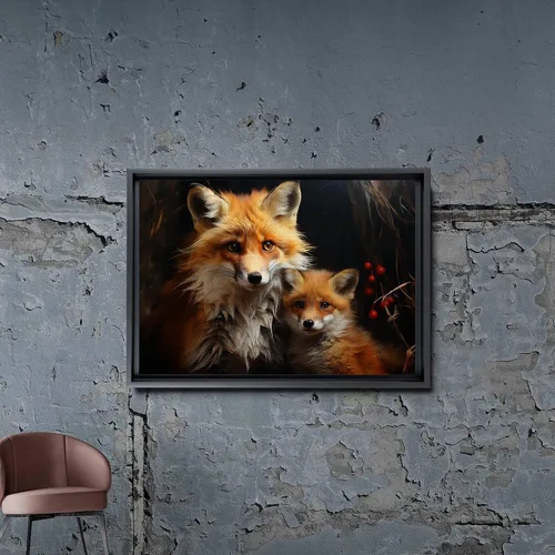 Vista 7 de Fox Mother Cub Print, In The Style Of Stencil,Based, Kids Wall Art, Kids Wall Art Display, Mom And Baby Animal Art Print, Canvas, Art Print