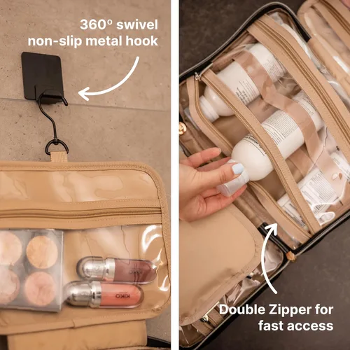 Vista 4 de Carrywell - Neceser de viaje con gancho para colgar, organizador de maquillaje, bolsa de cosméticos resistente al agua para contenedores