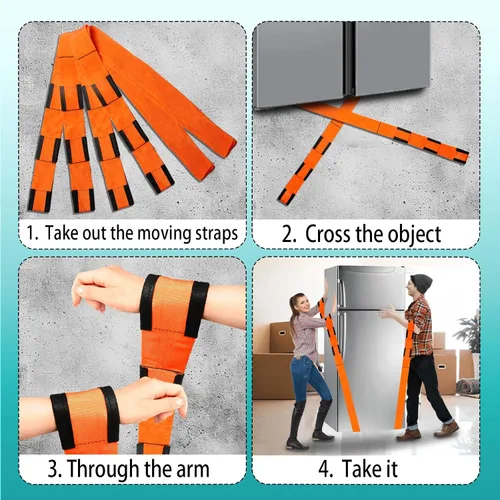 Vista 4 de Correas de mudanza de ancho mejorado, sistema de elevación y movimiento para 2 personas con guantes de algodón, correas de muñeca de elevación