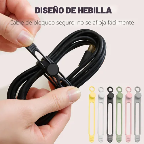 Vista 3 de Organizador de cables de datos, 2025 nuevas bridas de silicona elástica, bridas reutilizables para cables y alambres para agrupar y sujetar 6 PIEZAS