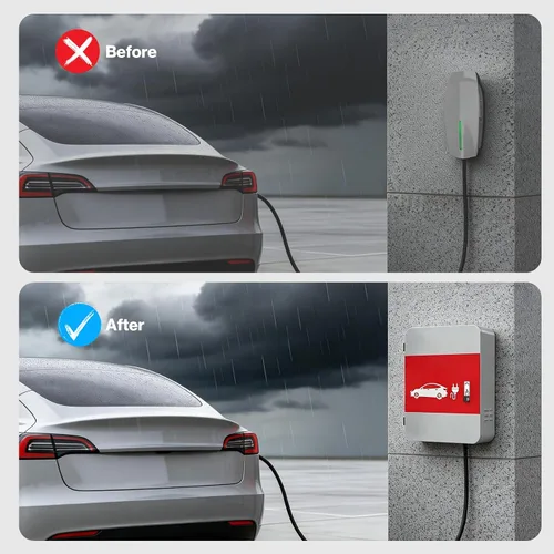 Vista 7 de POCHAR Protector de cubierta de cargador de vehículo eléctrico EV para Tesla Modelo Y Modelo 3- Conector de pared Estación de carga de acero EV