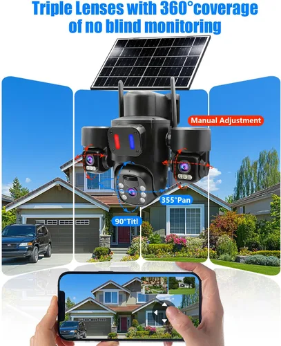 Vista 3 de Cámara de seguridad solar triple de la lente inalámbrica al aire libre para Blanco