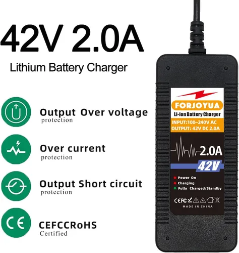 Vista 2 de Cargador de batería de 36V/42V 2A con conector de 3 clavijas para paquete de baterías de litio 10S 36V