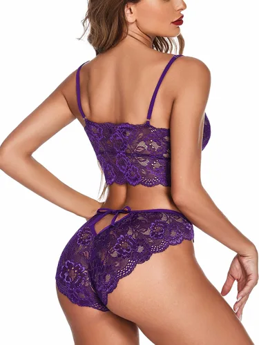 Vista 6 de ADOME - Conjunto de brasier y pantaleta de encaje para mujer