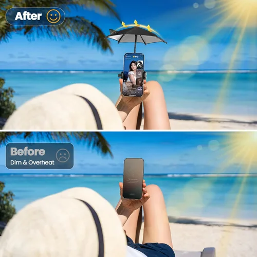 Vista 2 de OUTXE Paraguas de teléfono con clip fuerte para sol, mini cubierta de bronceado para celular iPhone/Android (negro) (paquete de 1)