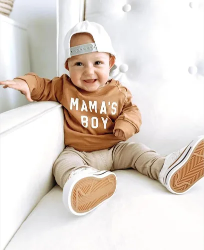 Vista 2 de Conjunto de 2 piezas de ropa para bebé niña y niño, sudadera con letras de mamá y niño, conjunto de 2 piezas