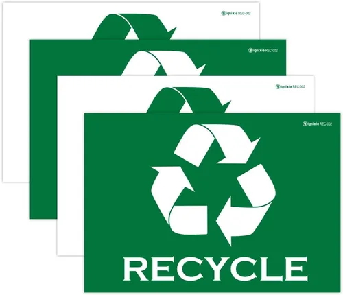 Vista 6 de IGNIXIA Paquete de 02 calcomanías de reciclaje autoadhesivas, calcomanías de reciclaje grandes de 10 x 7 pulgadas para papelera, etiquetas de Verde