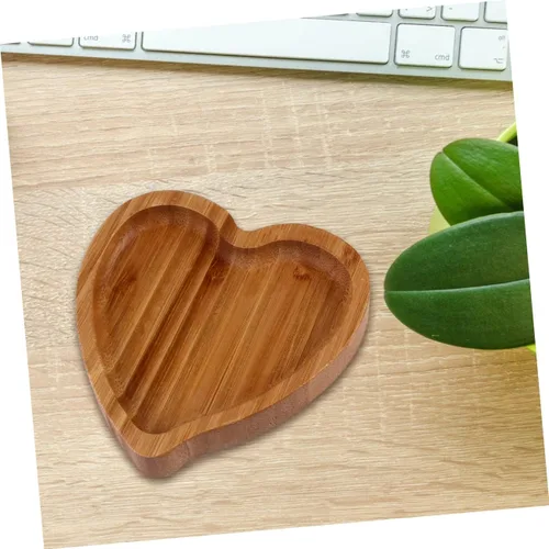 Vista 6 de Hemoton Elegante bandeja de madera con diseño de corazón para servir platos reutilizables para pan de dulces de frutas para decoración de cocina