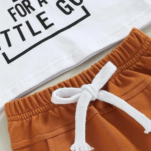 Vista 45 de Conjunto de traje de verano para bebé niño pequeño, manga corta, cuello redondo, letras impresas, lindo traje de verano, conjunto de 2 piezas