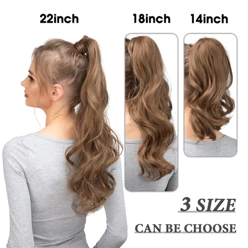 Vista 4 de CJL HAIR 14" Extensión de cola de caballo corta con cabello rizado y ondulado, clip en la cola de caballo, extensión de pelo sintético falso