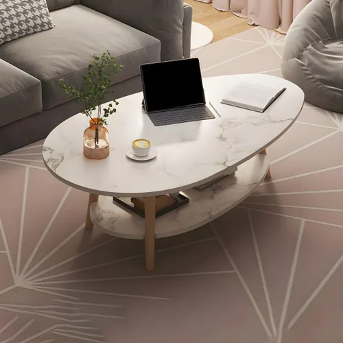 Vista 12 de Mesa de centro individual de madera, mesa de café, mesa de cóctel, mesa de centro de apartamento, sofá, mesa lateral ovalada, patas de madera, mesa