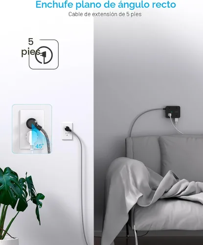 Vista 7 de Protección Contra Sobretensiones con Alargador de Corriente, HANYCONY 8 Salidas con 4 Puertos de Carga USB (2 USB C), Extensor de Salidas Laterales