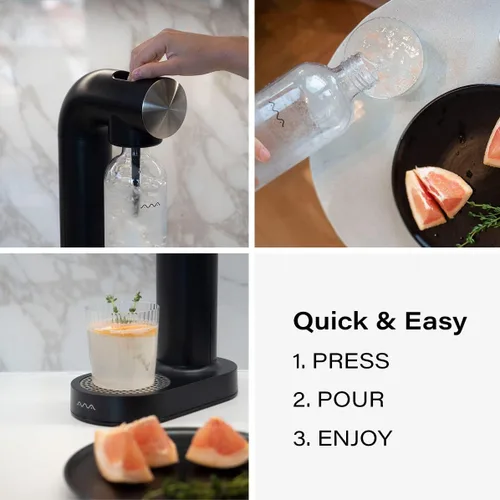 Vista 3 de AWA Máquina de carbonatador de agua: máquina para hacer agua con gas y máquina para hacer refrescos, con botella de 1 litro sin BPA, diseño europeo