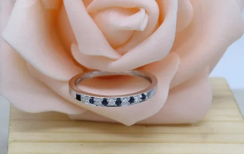 Vista 4 de Dazzlingrock Collection Round Blue Sapphire & White Diamond Alternate Thin Stackable Wedding Band for Women 10K Rose Gold