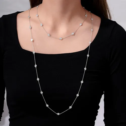Vista 6 de Tienda Collection Platinum or Gold Plated Sterling Silver Station Necklace made with Infinite Elements Zirconia