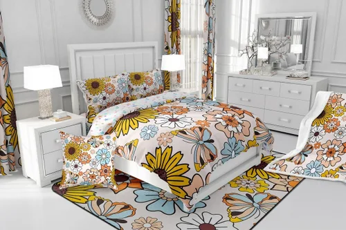 Vista 5 de Feelyou Juego de sábanas de flores hippie retro, tamaño individual, juego de sábanas de mariposa para niños y adolescentes, decoración de los años