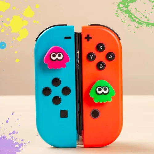 Vista 5 de PERFECTSIGHT Lindos empuñaduras de pulgar Splatoon para Switch, Switch Lite, Switch OLED, tapas de joystick 3D para Nintendo Switch, 4 tapas
