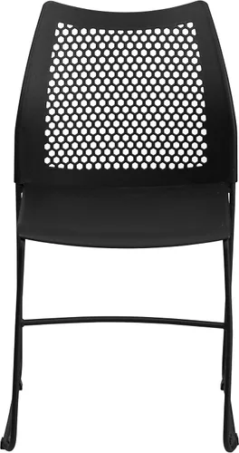 Vista 6 de EMMA + OLIVER Silla apilable con base de trineo negro para el hogar y la oficina con respaldo de ventilación de aire, silla de invitados