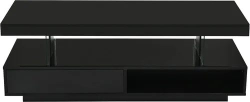 Vista 8 de Merax Mesa auxiliar, mesa auxiliar rectangular con 2 cajones y estantes de exhibición, moderna mesa de cóctel con luces LED y superficie UV de alto
