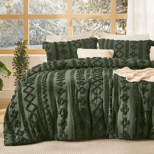 Vista 19 de Bedsure Juego de edredón bohemio copetudo, tamaño individual, juego de cama bohemio azul pizarra, GentleSoft™ 2 piezas de ropa de cama bordada