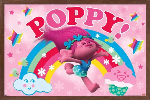 Vista 10 de Trends International Trolls - Póster de pared de amapola, 22.4 pulgadas de largo x 14.7 pulgadas, versión enmarcada en madera de granero Versión