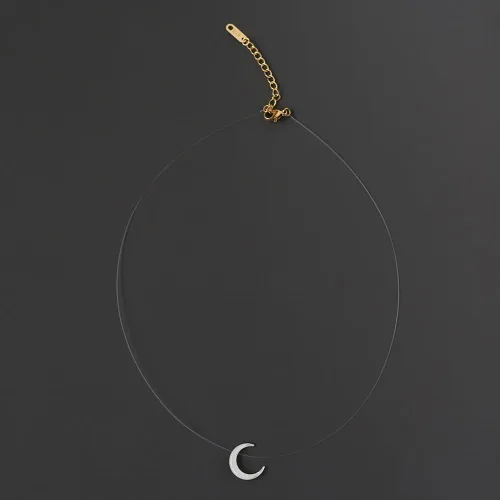 Vista 4 de Collar de línea de pesca invisible transparente con madreperla natural y luna creciente, regalo de Navidad para mujer, Shell, concha