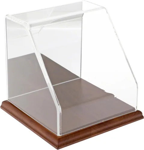 Vista 3 de Plymor Vitrina frontal inclinada de acrílico transparente con base negra, 6" x 6" x 6