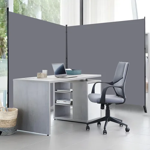 Vista 4 de Divisor de habitación de 6 pies, pantalla de privacidad de 2 paneles, 142 pulgadas de ancho, divisor de pared para separación de habitaciones, Gris