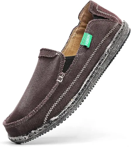 Vista 2 de JAMONWU Zapatos de lona para hombre sin cordones antideslizantes informales planos para exteriores mocasines casuales