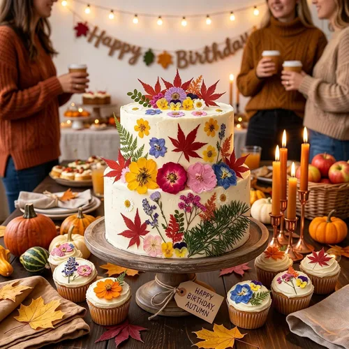 Vista 2 de Decoraciones para tartas de otoño, flores prensadas, hojas de arce