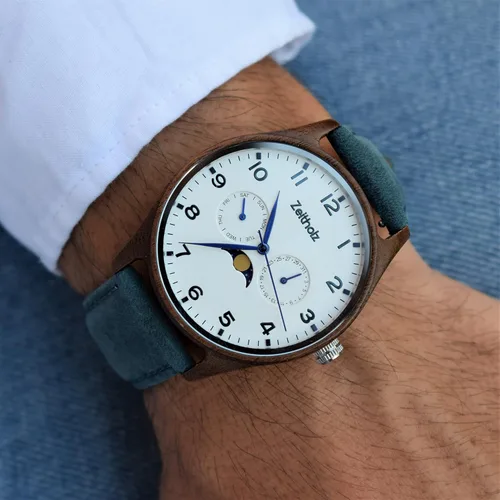 Vista 14 de Zeitholz Relojes de madera para hombre, reloj de madera, regalos, reloj analógico, nueva colección Klitten 1.654 in con movimiento de cuarzo japonés.